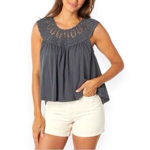 Lucky Brand XXL Crochet Yoke Top Boho Neutral Hippie Indie NWT Plus Size